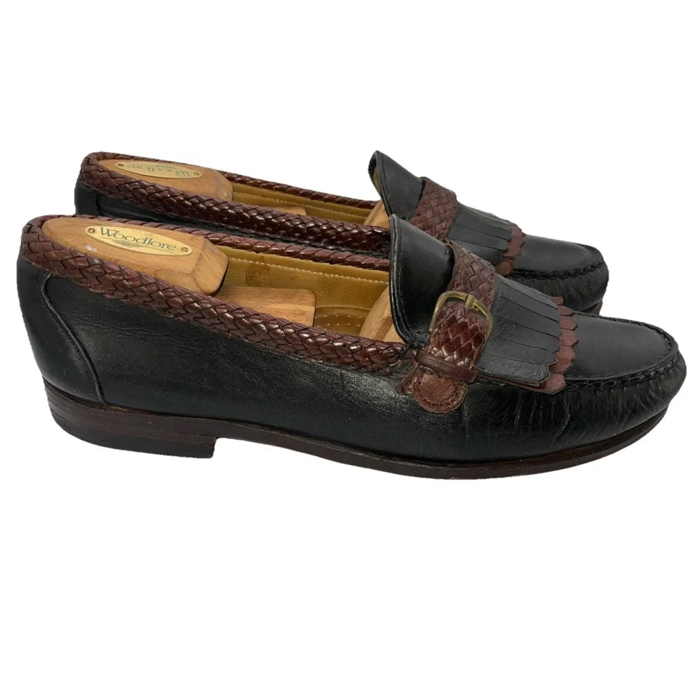Allen‎ Edmonds Monterey Kiltie Belted Loafers Sz 10 D Black w/Brown Trim